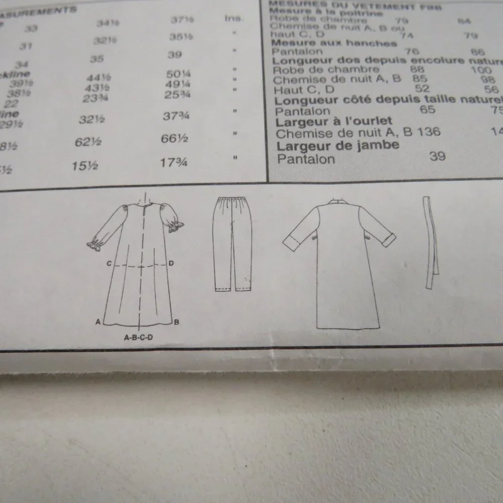 McCalls 24999 Clothing Patterns Easy UNCUT Nightgown/Dress, PJ, Robe, Shirts
